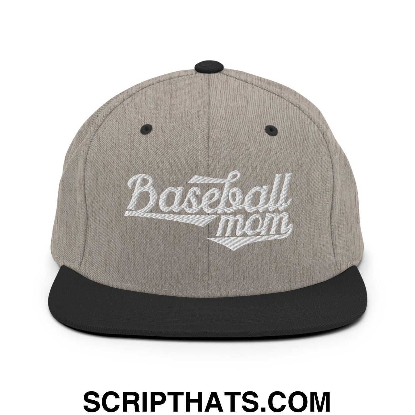 Baseball Mom Embroidered Flat Bill Brim Snapback Hat Heather Black