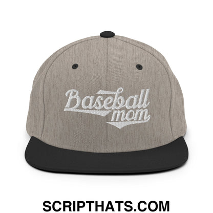 Baseball Mom Embroidered Flat Bill Brim Snapback Hat Heather Black