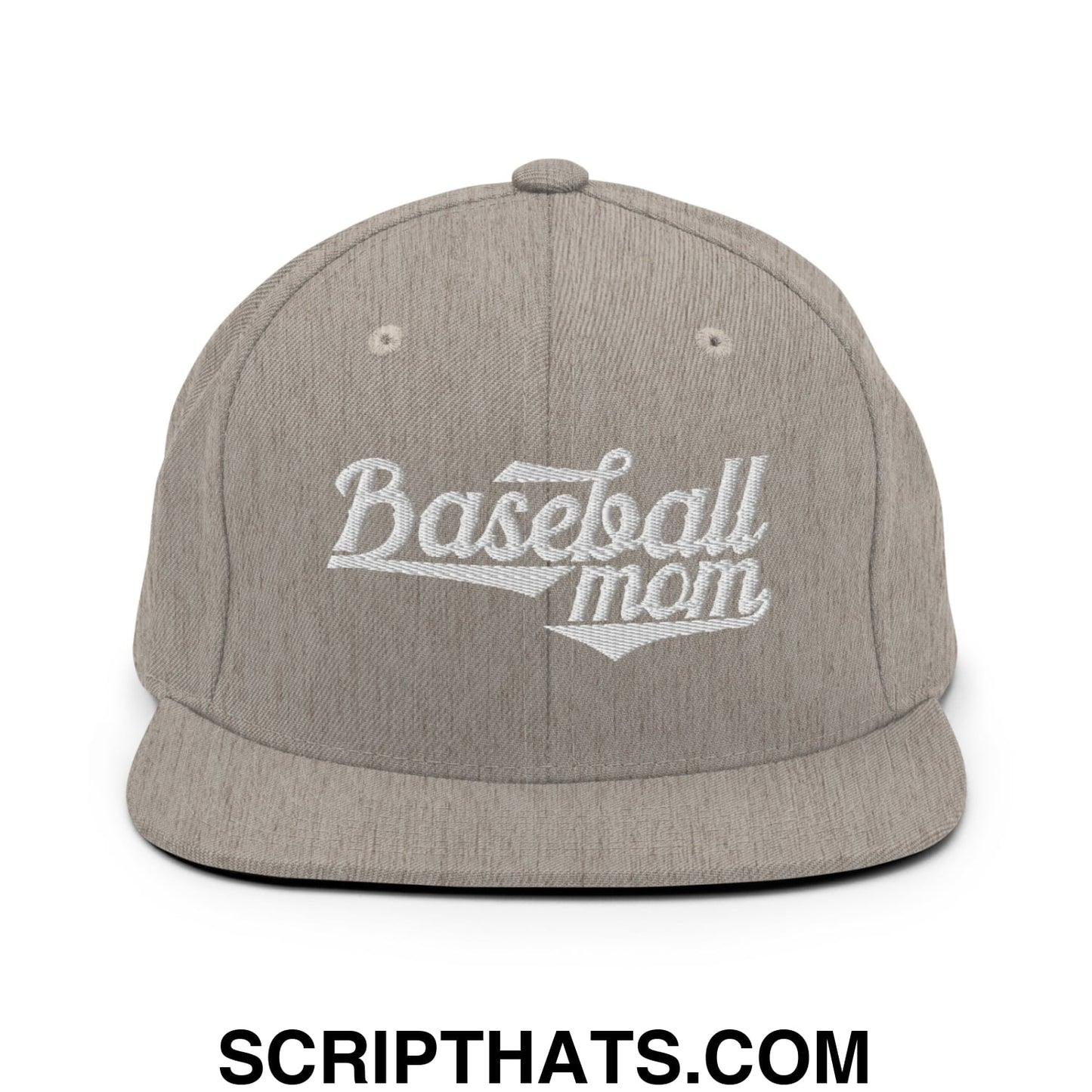 Baseball Mom Embroidered Flat Bill Brim Snapback Hat Heather Grey
