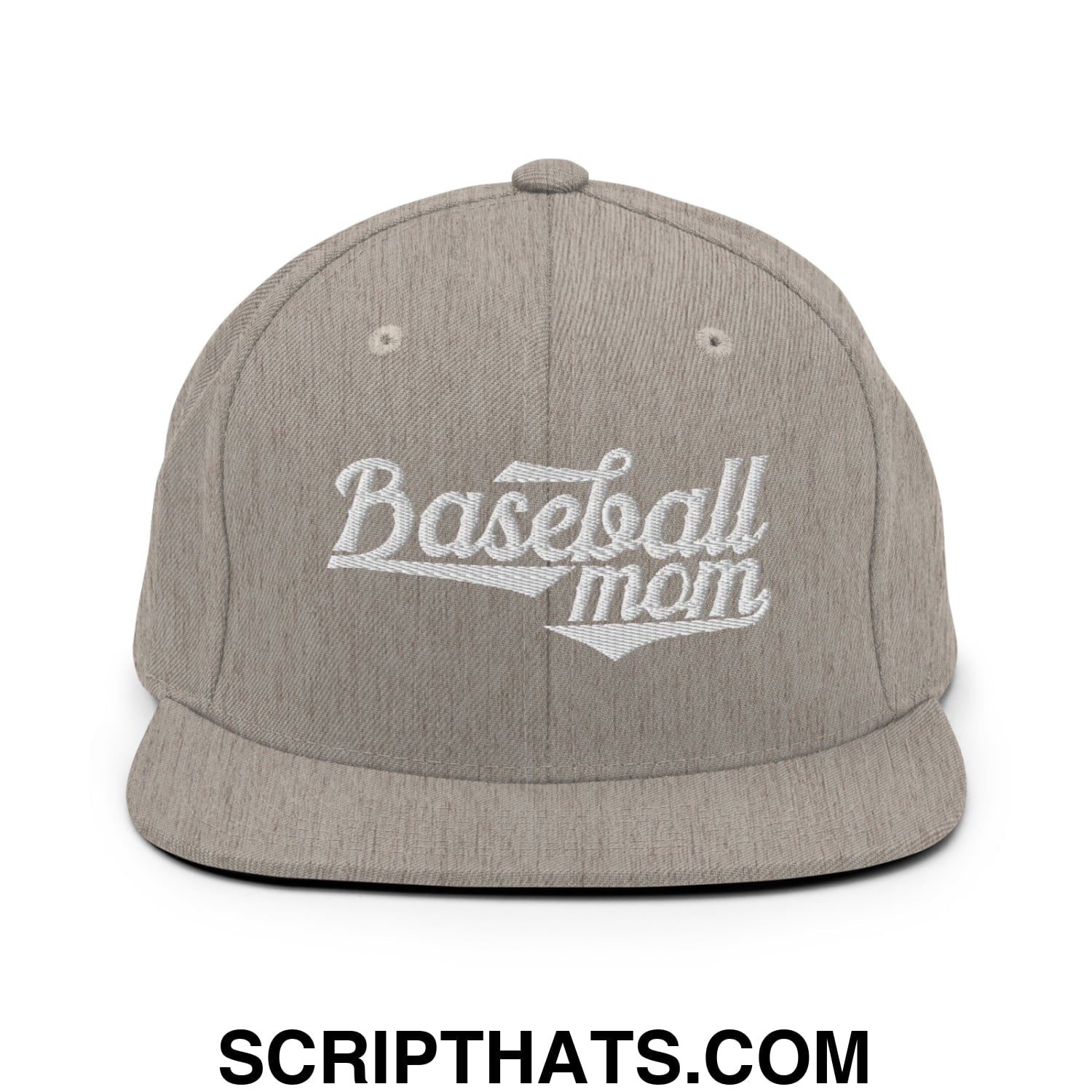 Baseball Mom Embroidered Flat Bill Brim Snapback Hat Heather Grey