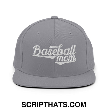 Baseball Mom Embroidered Flat Bill Brim Snapback Hat Silver