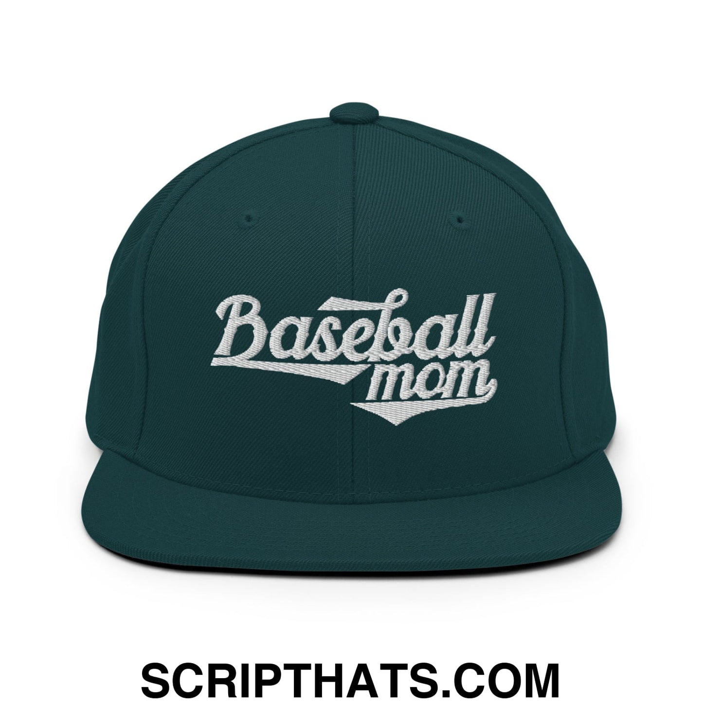 Baseball Mom Embroidered Flat Bill Brim Snapback Hat Spruce