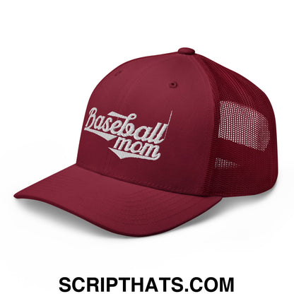 Baseball Mom Embroidered Mesh Trucker Hat Cranberry
