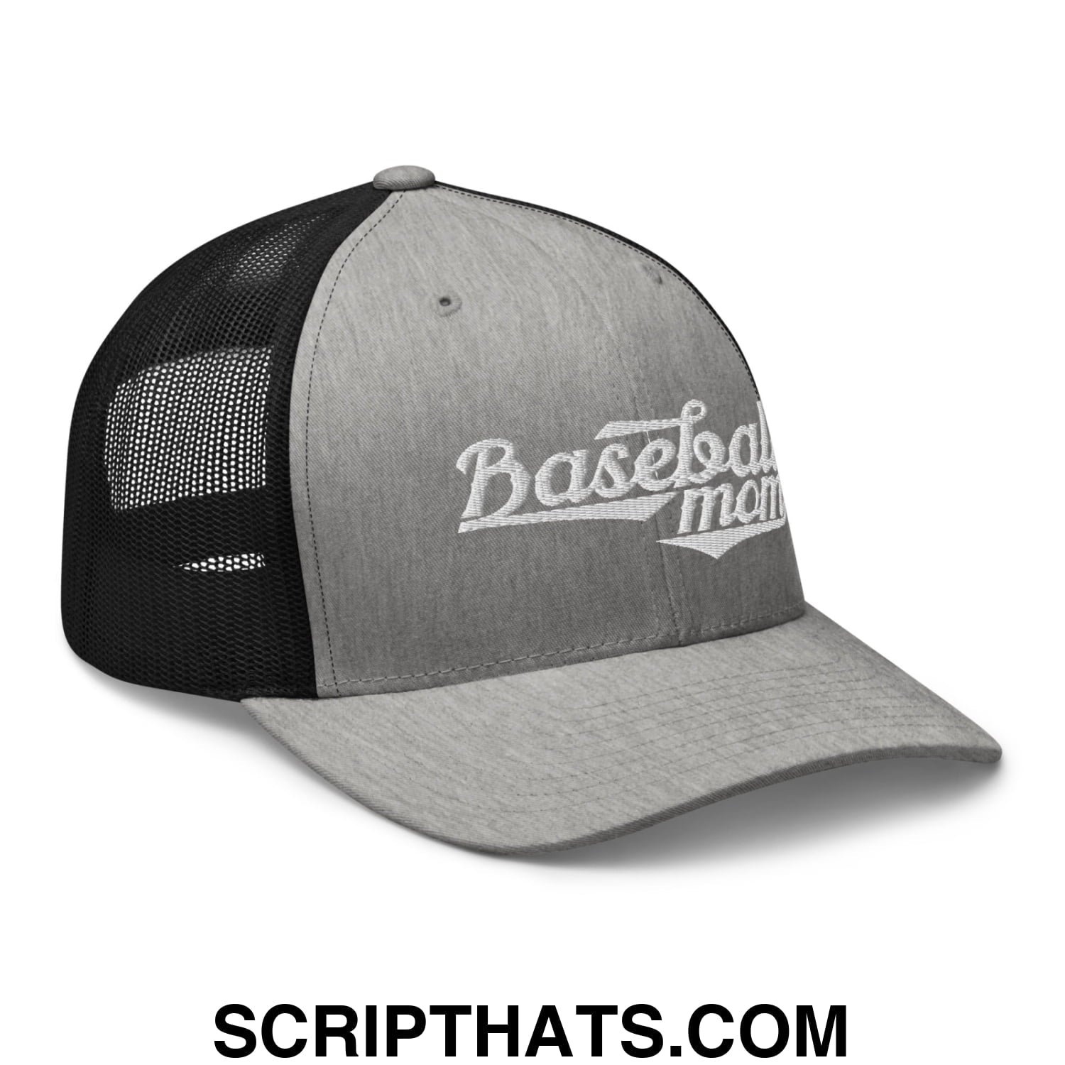Baseball Mom Embroidered Mesh Trucker Hat Heather Black