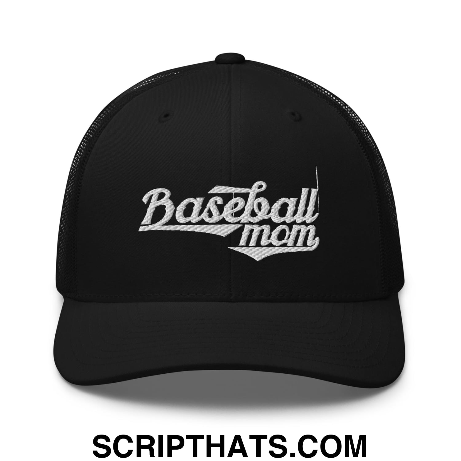 Baseball Mom Embroidered Mesh Trucker Hat Black