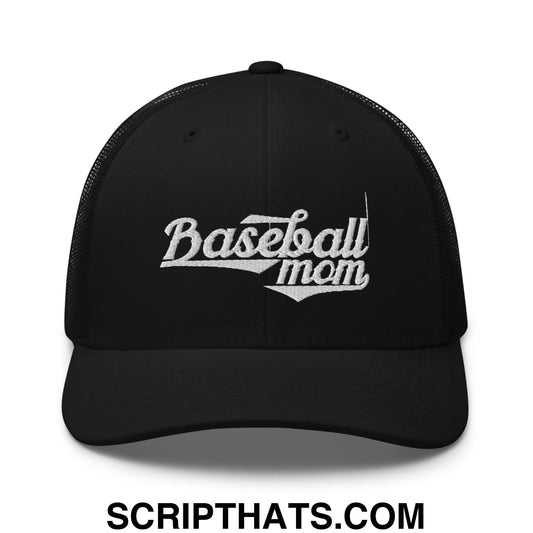 Baseball Mom Embroidered Mesh Trucker Hat Black