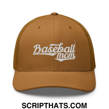 Baseball Mom Embroidered Mesh Trucker Hat Caramel