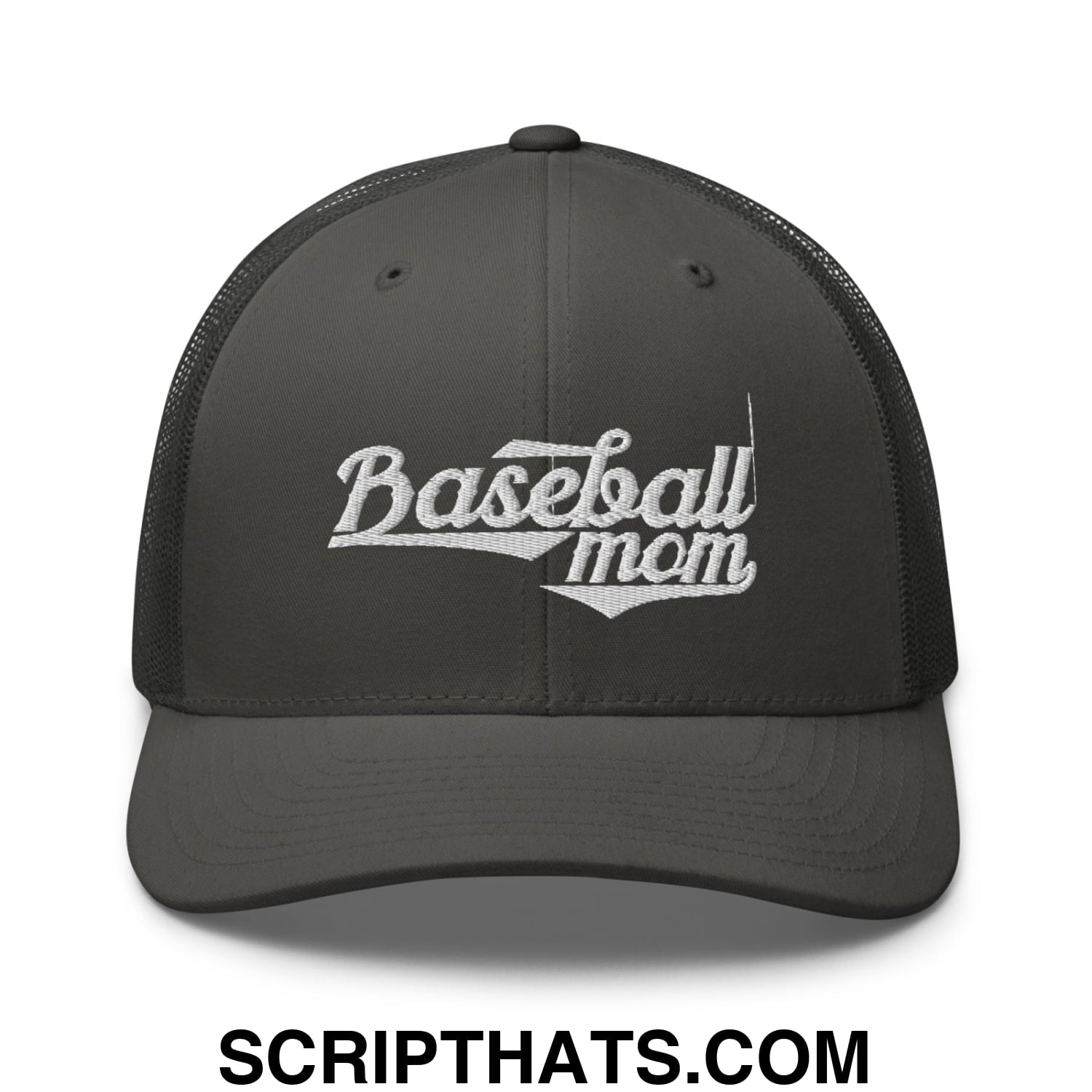 Baseball Mom Embroidered Mesh Trucker Hat Charcoal