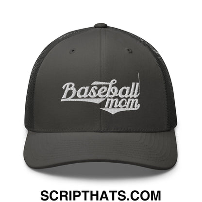 Baseball Mom Embroidered Mesh Trucker Hat Charcoal