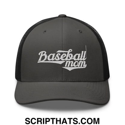Baseball Mom Embroidered Mesh Trucker Hat Charcoal Black