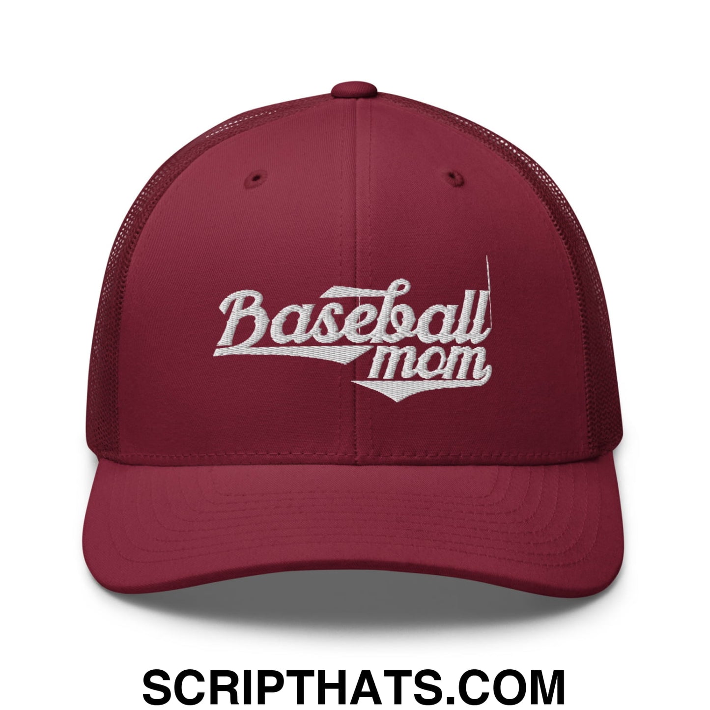 Baseball Mom Embroidered Mesh Trucker Hat Cranberry