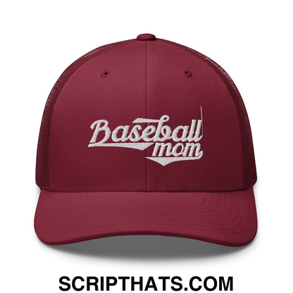 Baseball Mom Embroidered Mesh Trucker Hat Cranberry