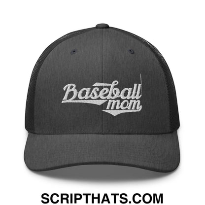 Baseball Mom Embroidered Mesh Trucker Hat Dark Heather Gray