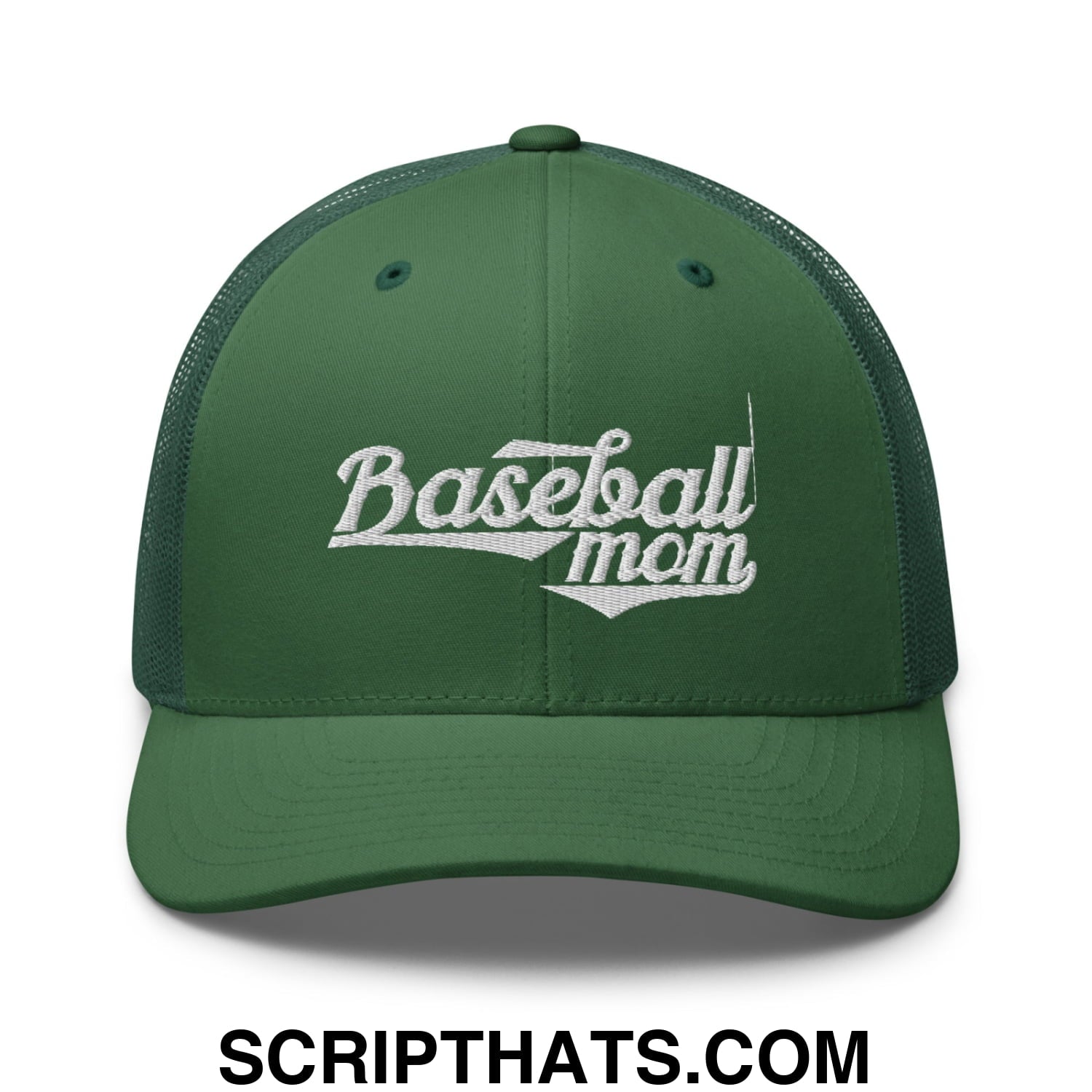 Baseball Mom Embroidered Mesh Trucker Hat Evergreen