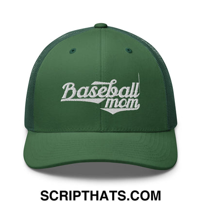 Baseball Mom Embroidered Mesh Trucker Hat Evergreen