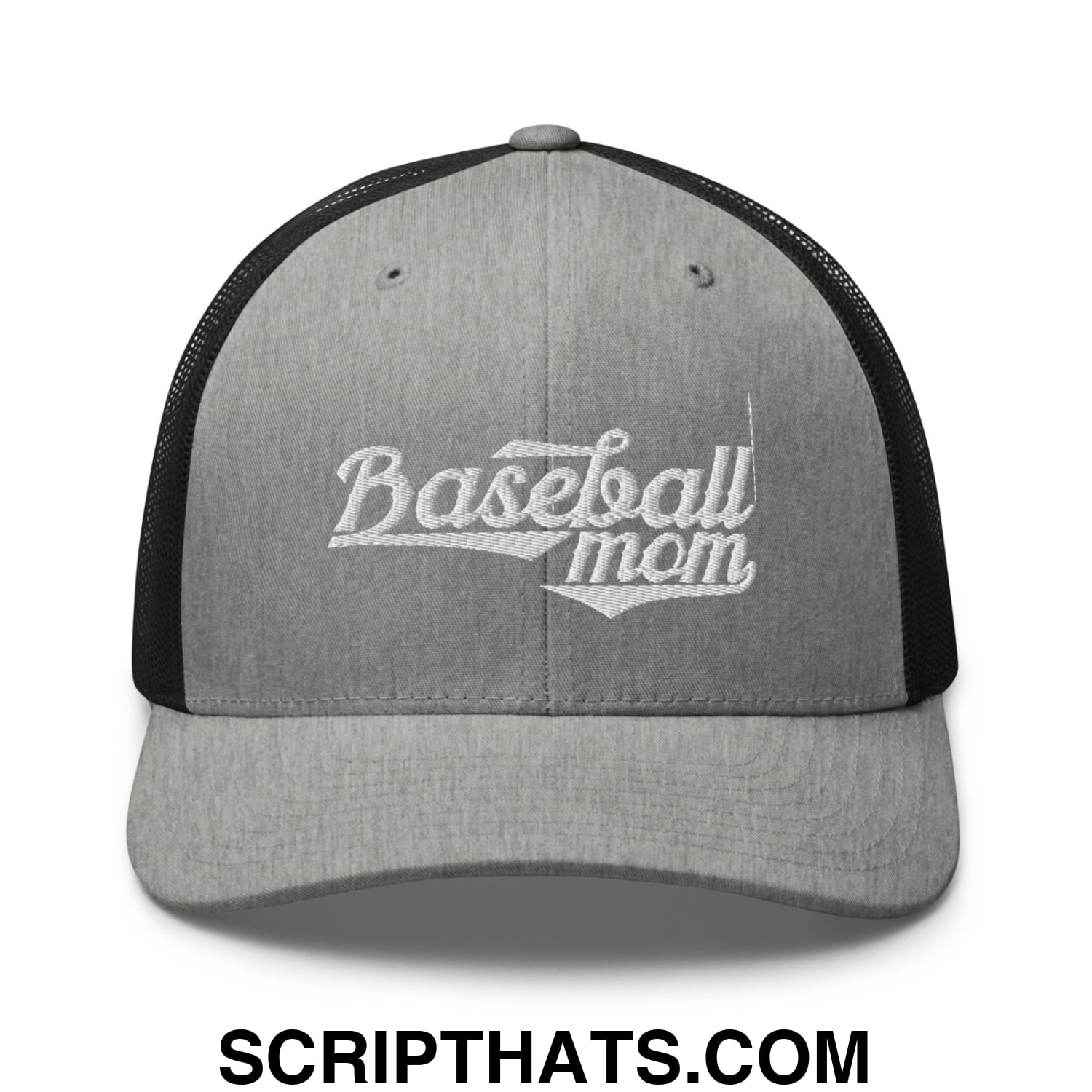 Baseball Mom Embroidered Mesh Trucker Hat Heather Black
