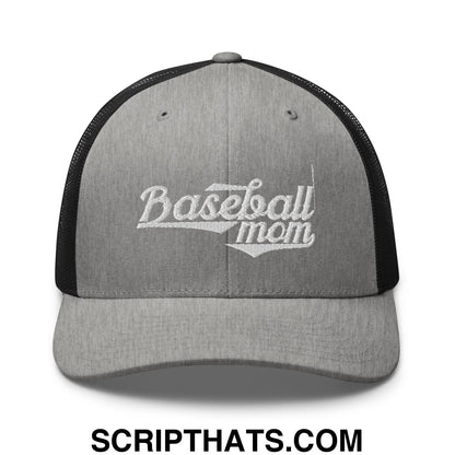 Baseball Mom Embroidered Mesh Trucker Hat Heather Black
