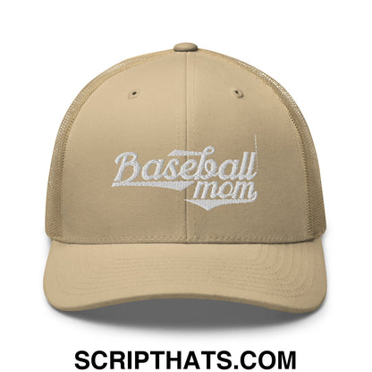 Baseball Mom Embroidered Mesh Trucker Hat Khaki