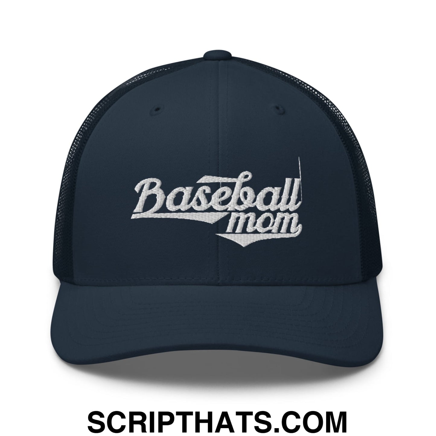 Baseball Mom Embroidered Mesh Trucker Hat Navy