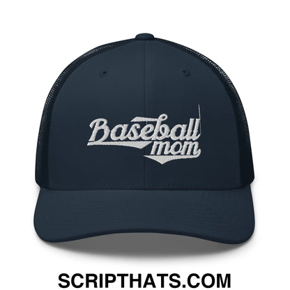 Baseball Mom Embroidered Mesh Trucker Hat Navy