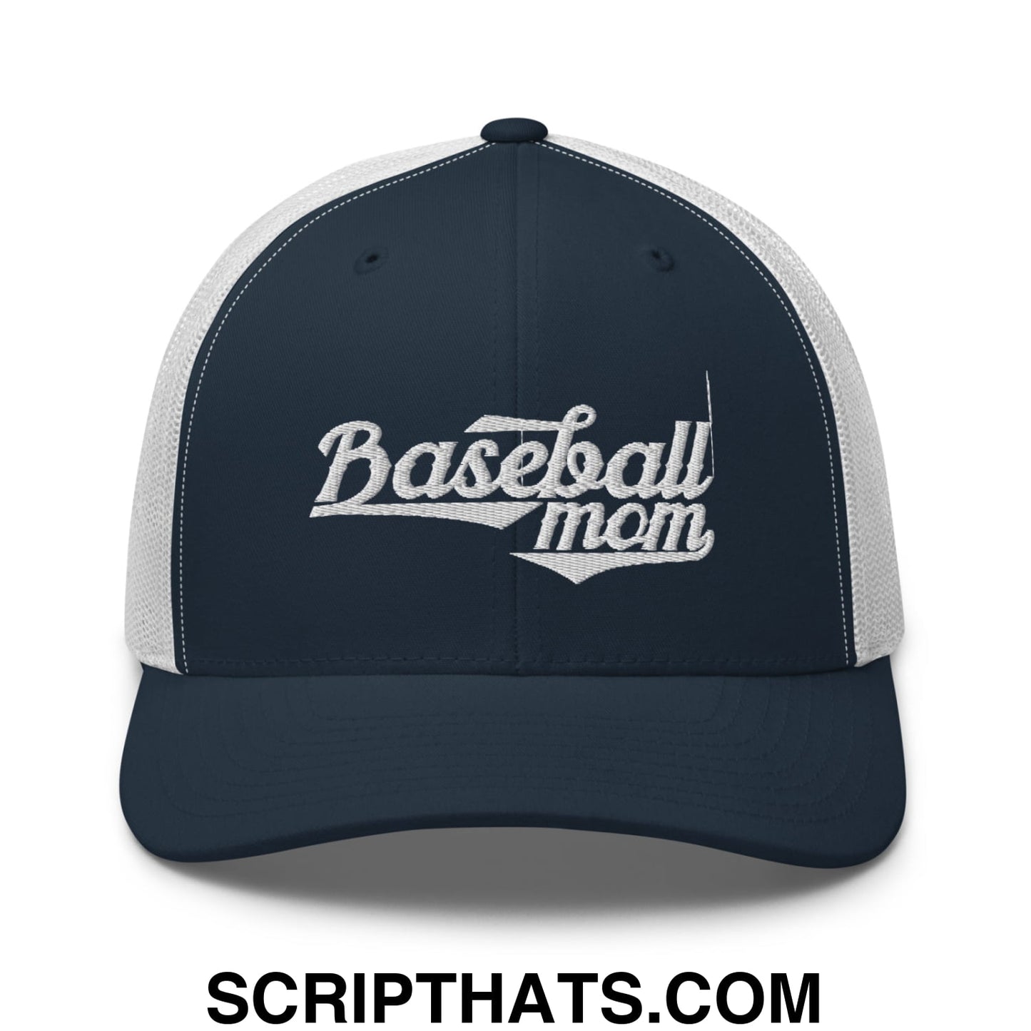 Baseball Mom Embroidered Mesh Trucker Hat Navy White