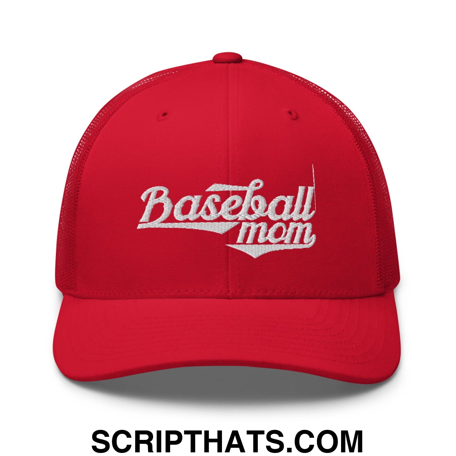 Baseball Mom Embroidered Mesh Trucker Hat Red