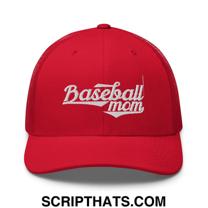 Baseball Mom Embroidered Mesh Trucker Hat Red