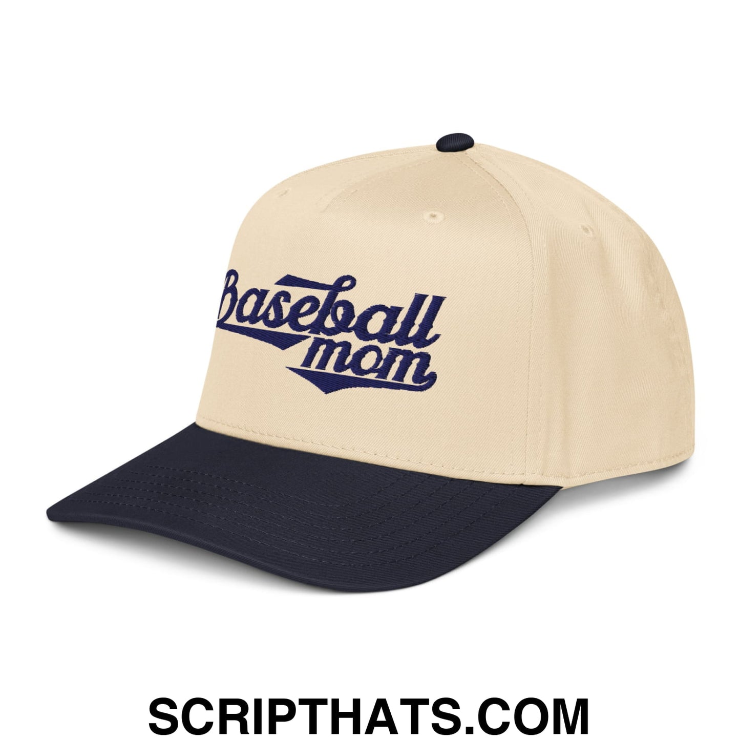 Baseball Mom Embroidered Baseball Snapback Hat Navy Natural