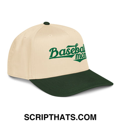 Baseball Mom Embroidered Baseball Snapback Hat Dark Green Natural