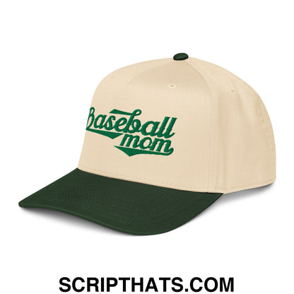 Baseball Mom Embroidered Baseball Snapback Hat Dark Green Natural