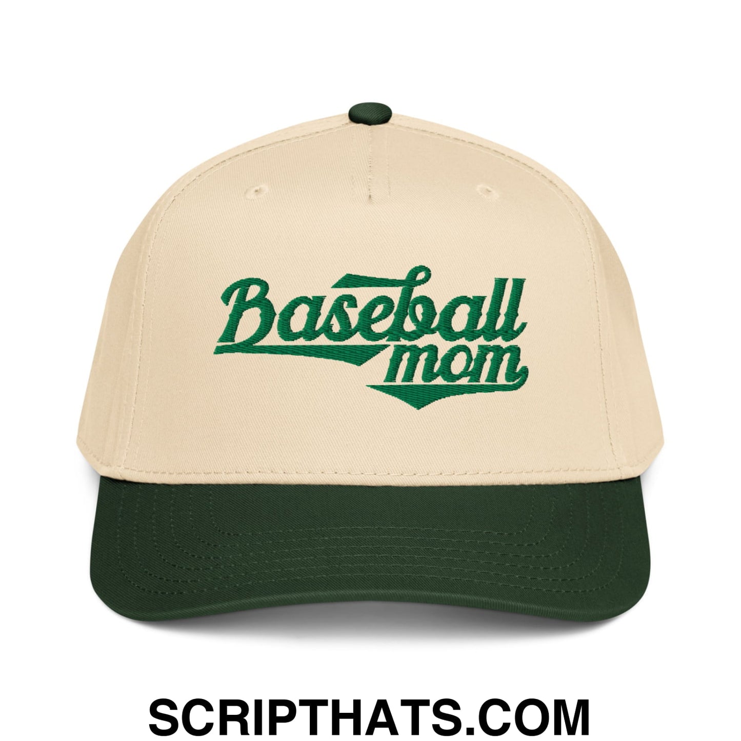 Baseball Mom Embroidered Baseball Snapback Hat Dark Green Natural