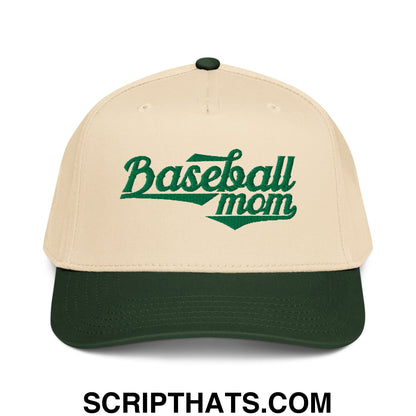 Baseball Mom Embroidered Baseball Snapback Hat Dark Green Natural