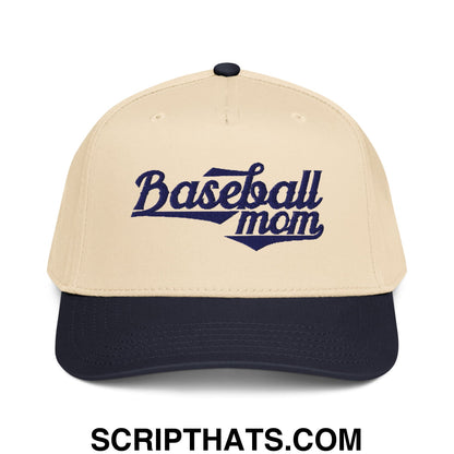 Baseball Mom Embroidered Baseball Snapback Hat Navy Natural