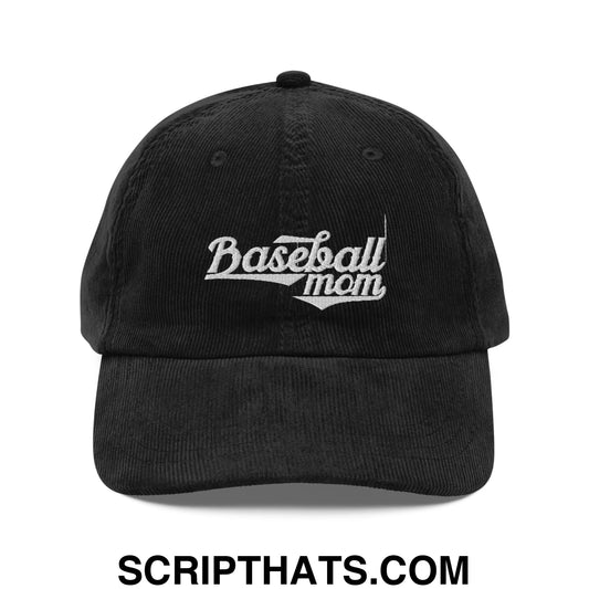 Baseball Mom Embroidered Unstructured Corduroy Dad Hat Black