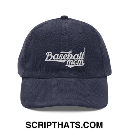 Baseball Mom Embroidered Unstructured Corduroy Dad Hat Navy