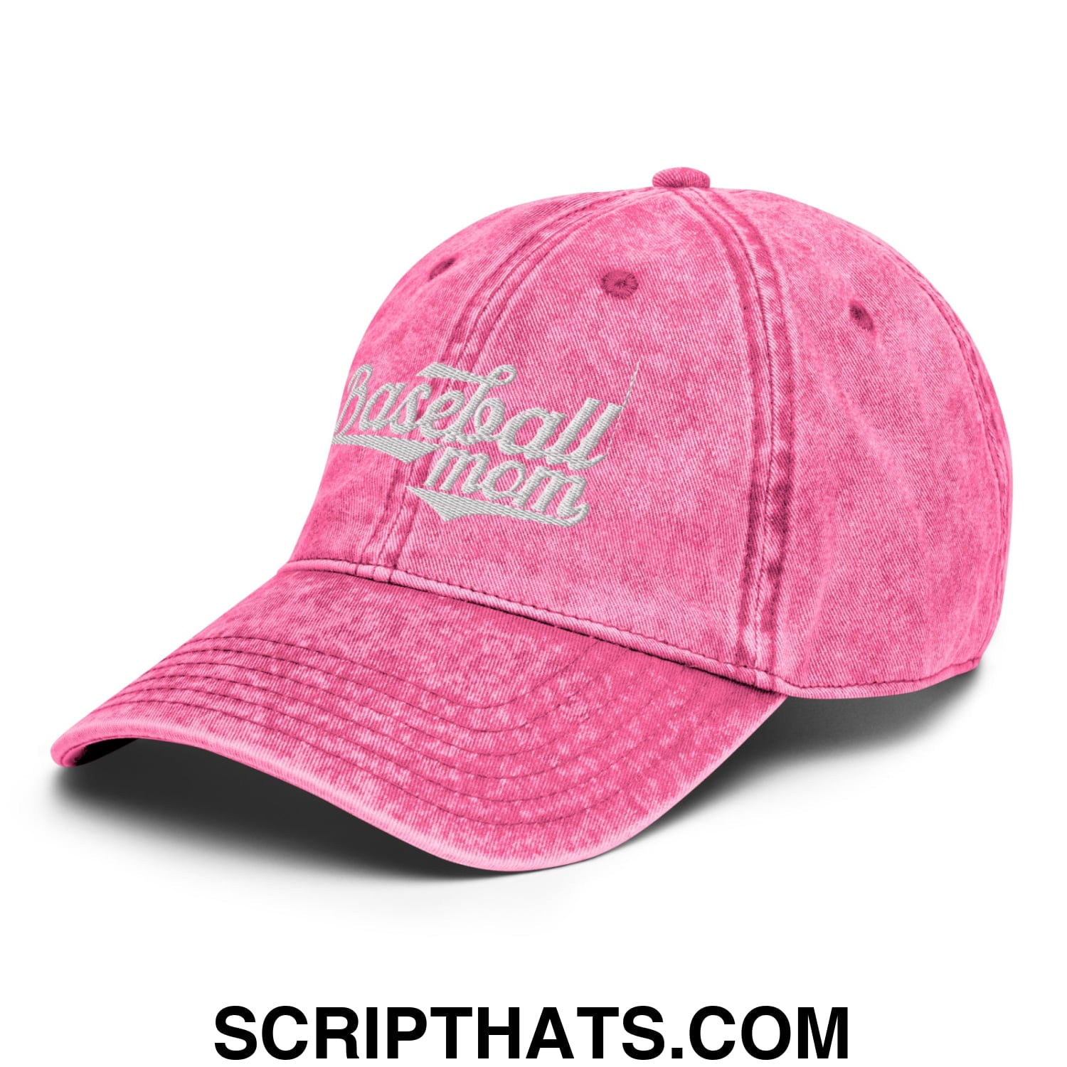 Baseball Mom Embroidered Unstructured Denim Dad Hat Pink