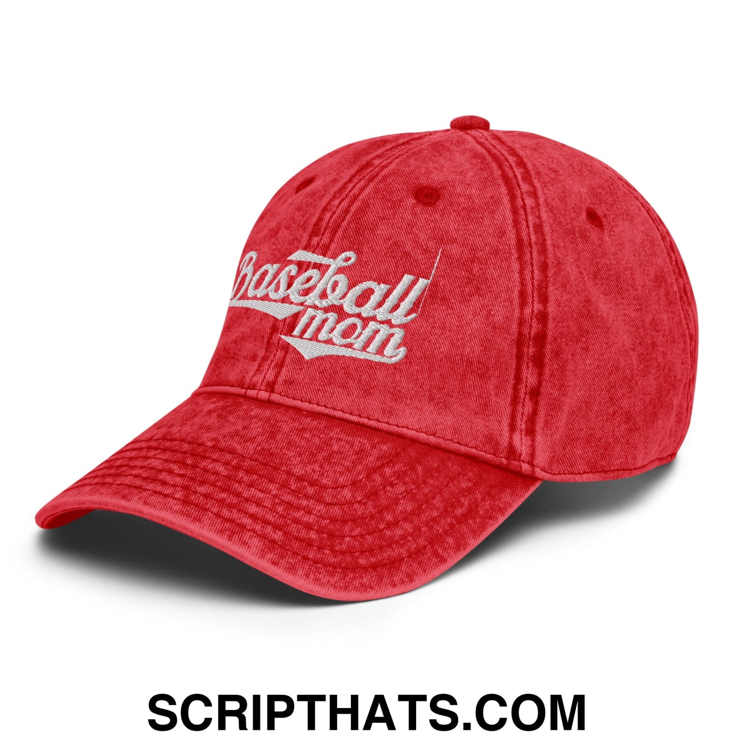 Baseball Mom Embroidered Unstructured Denim Dad Hat Red