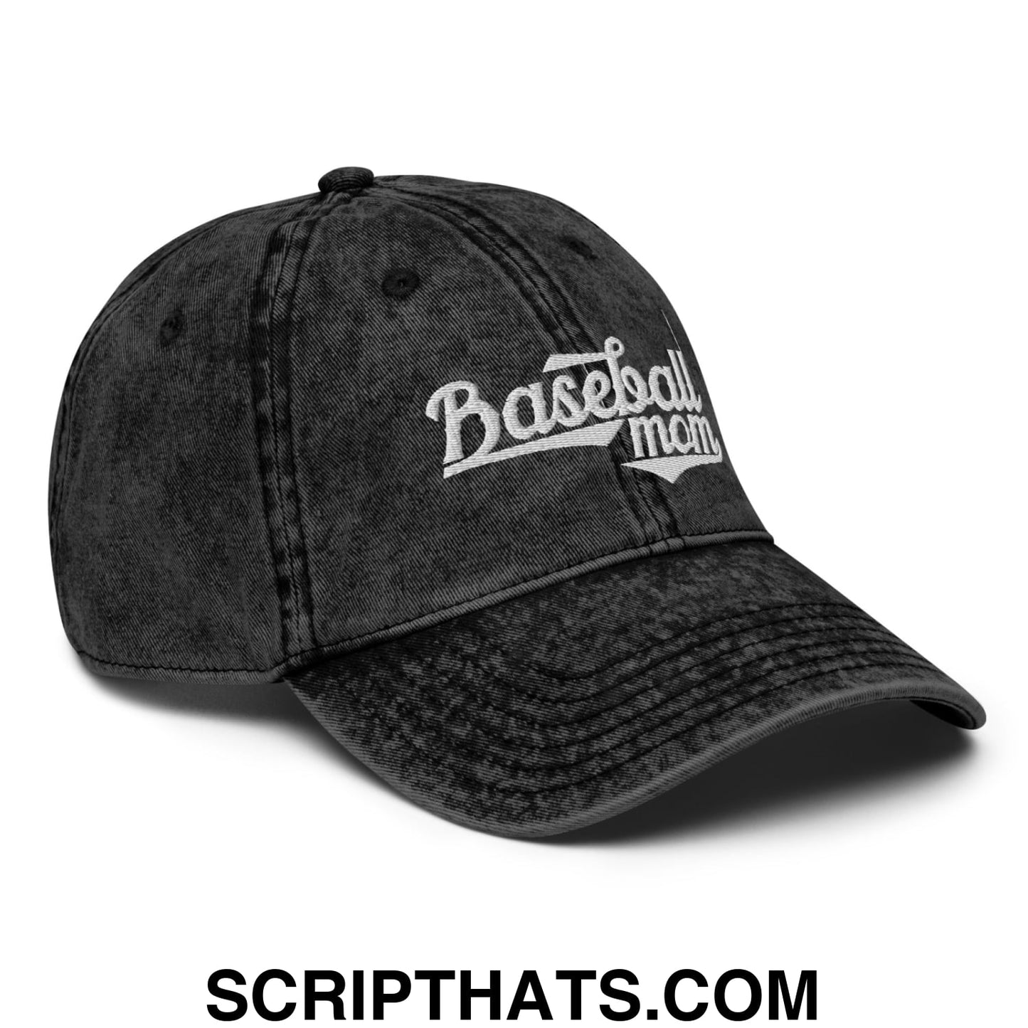Baseball Mom Embroidered Unstructured Denim Dad Hat Black