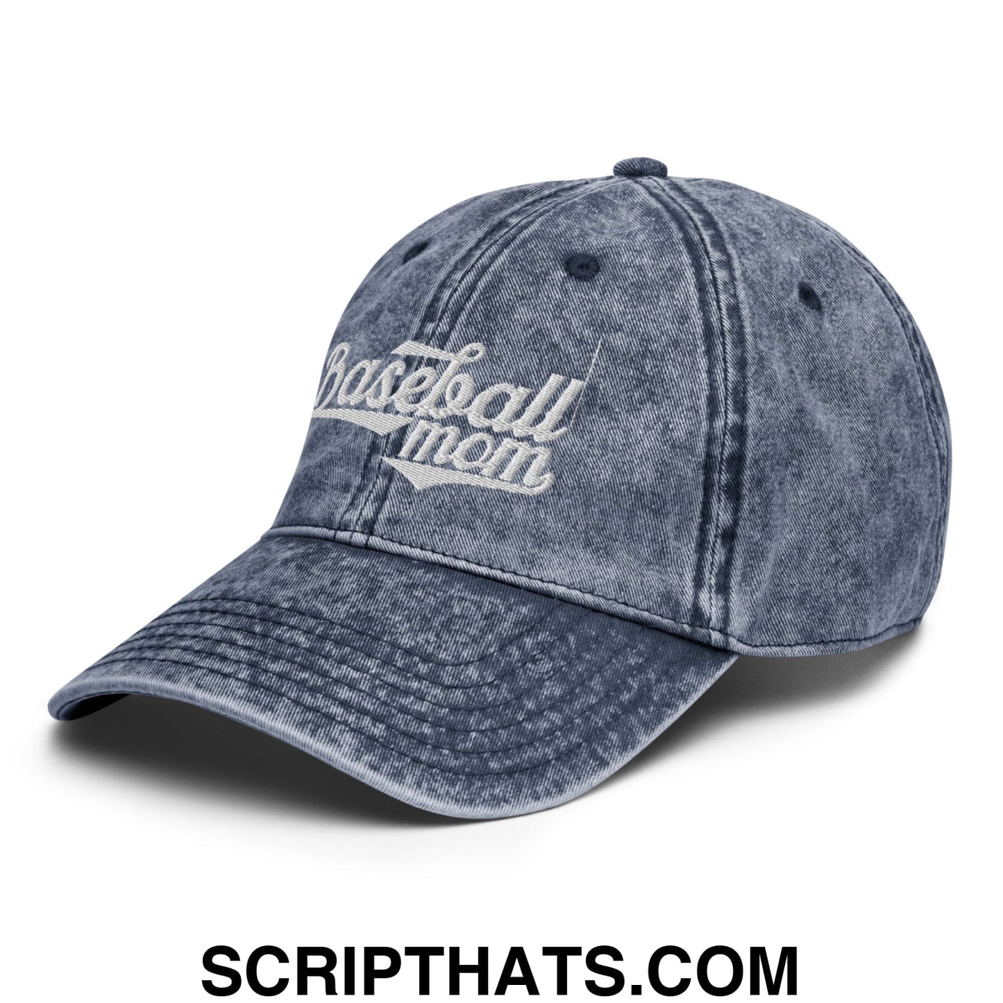 Baseball Mom Embroidered Unstructured Denim Dad Hat Navy