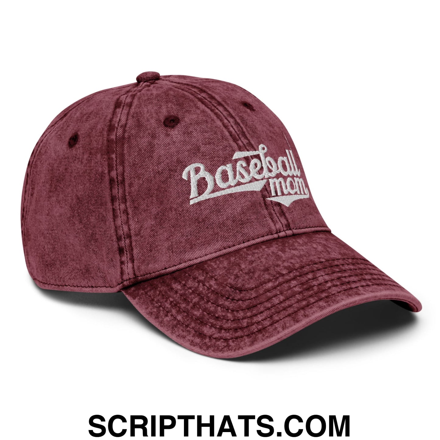 Baseball Mom Embroidered Unstructured Denim Dad Hat Maroon