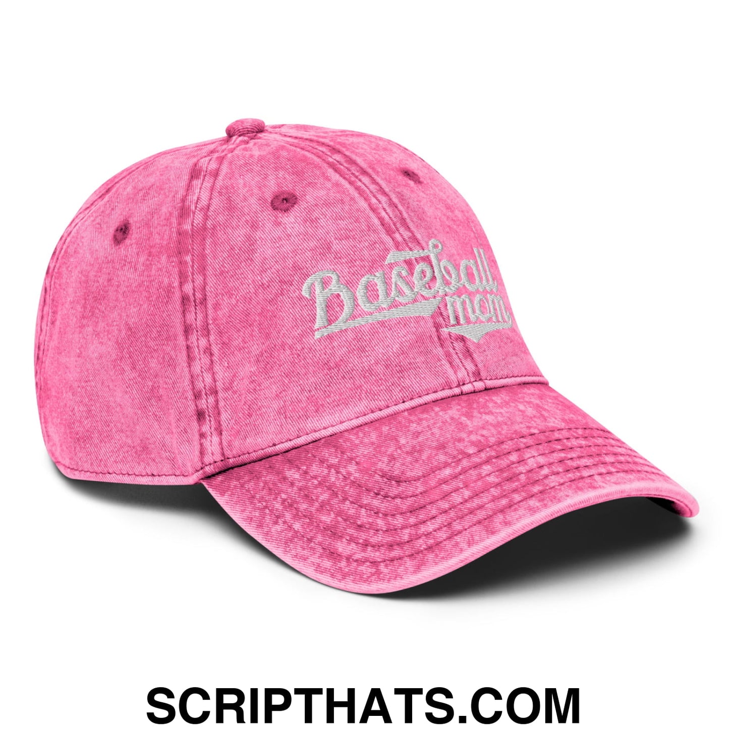 Baseball Mom Embroidered Unstructured Denim Dad Hat Pink