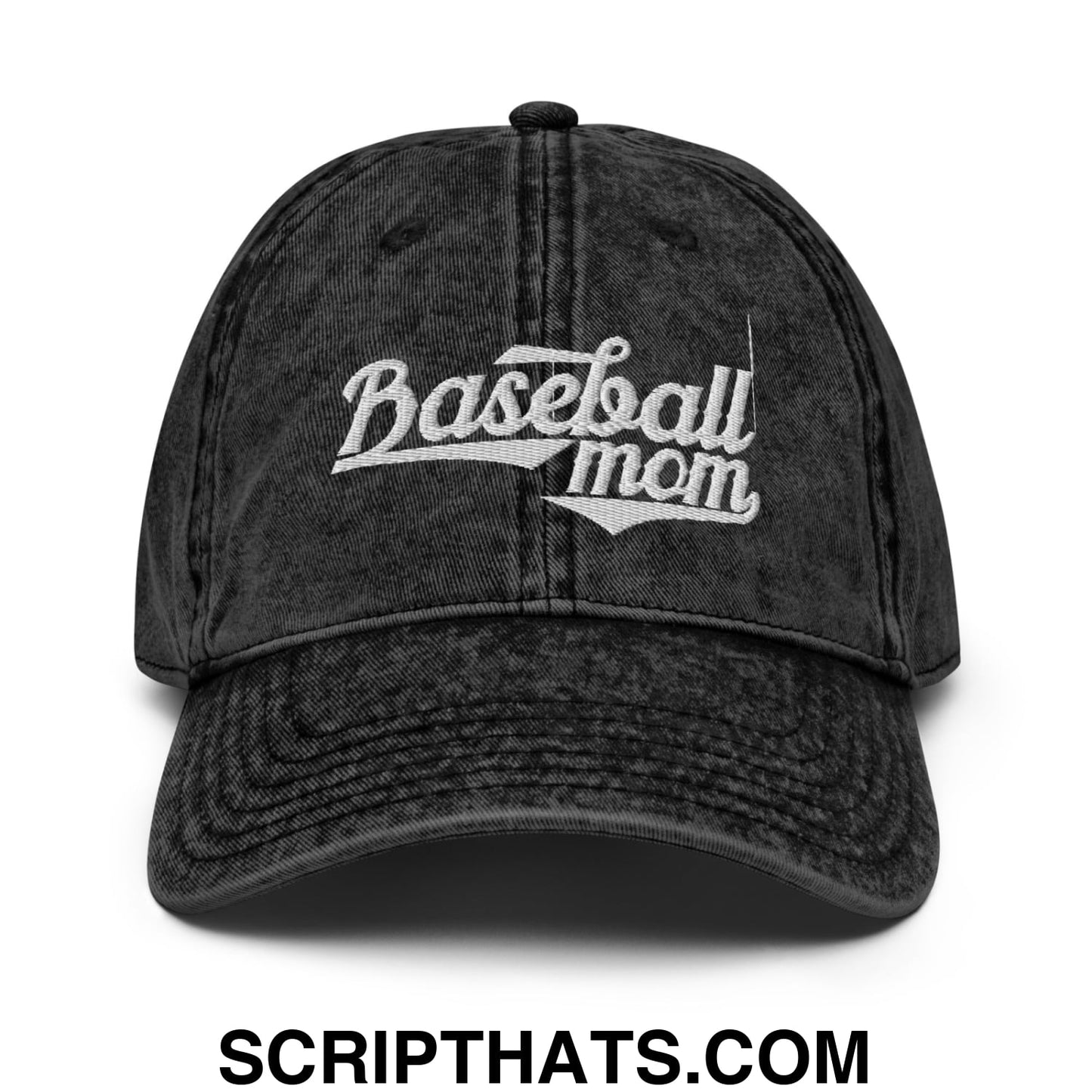 Baseball Mom Embroidered Unstructured Denim Dad Hat Black