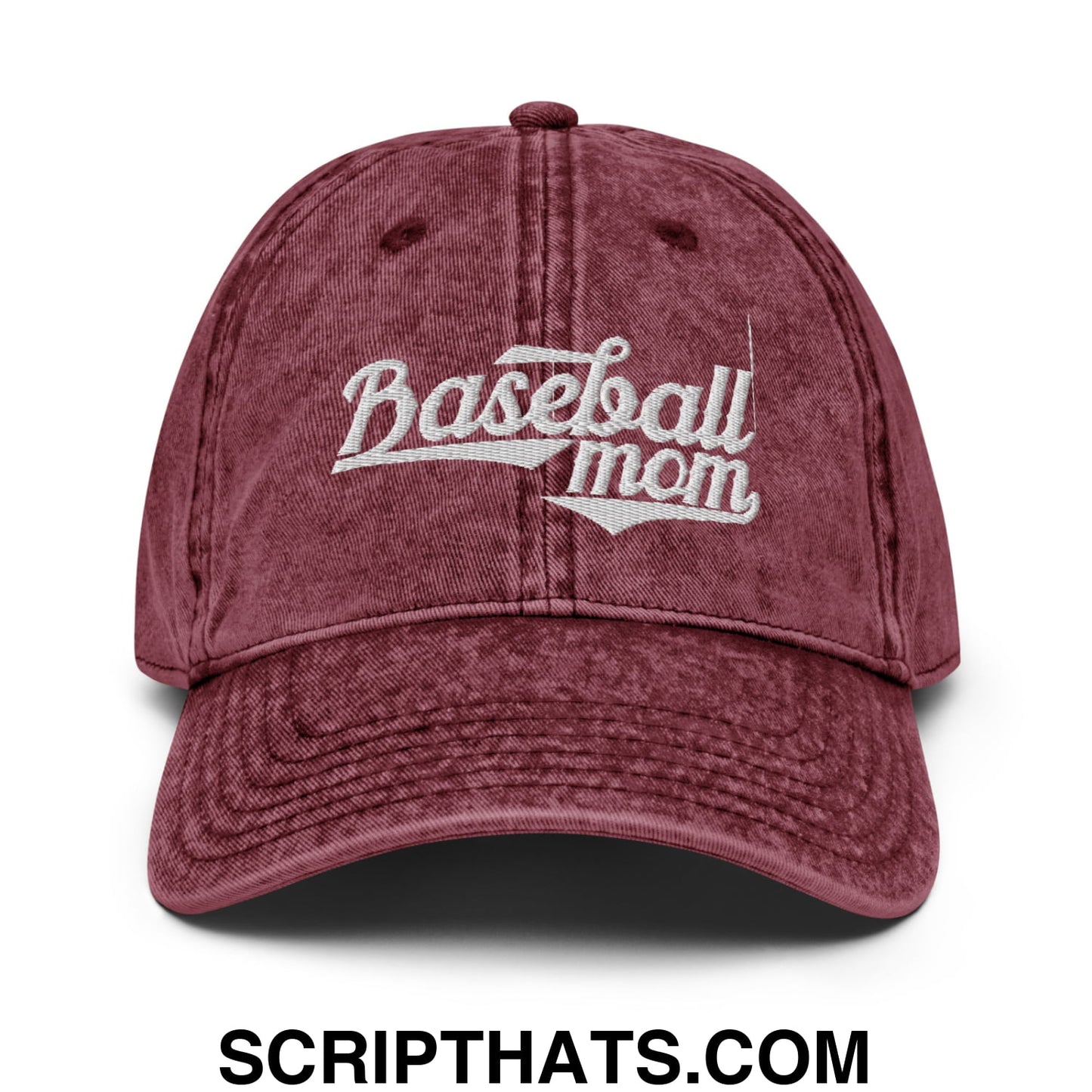 Baseball Mom Embroidered Unstructured Denim Dad Hat Maroon