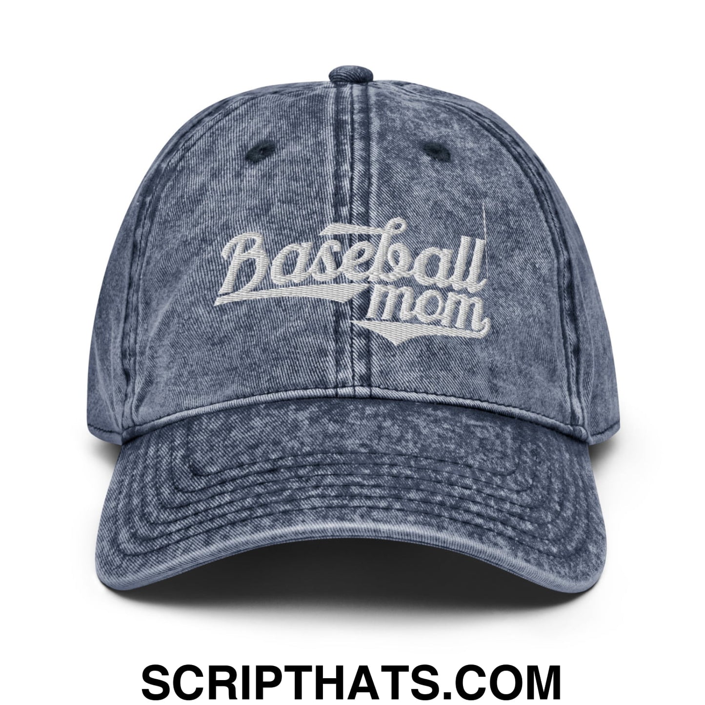 Baseball Mom Embroidered Unstructured Denim Dad Hat Navy