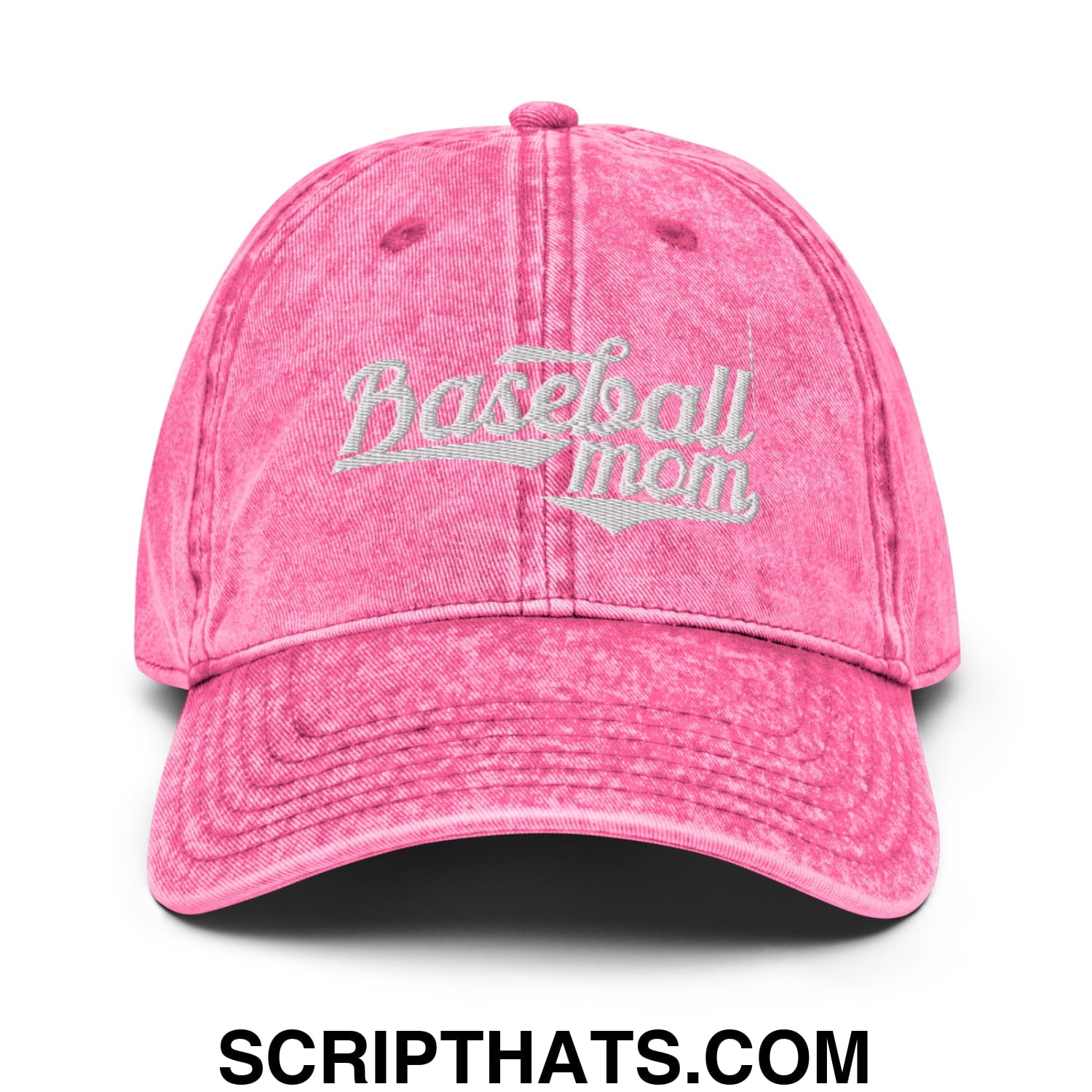 Baseball Mom Embroidered Unstructured Denim Dad Hat Pink