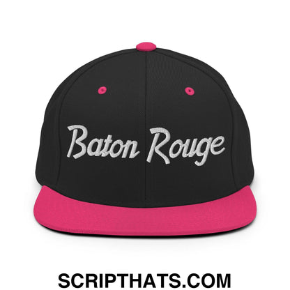 Baton Rouge Script Snapback Hat Black Neon Pink