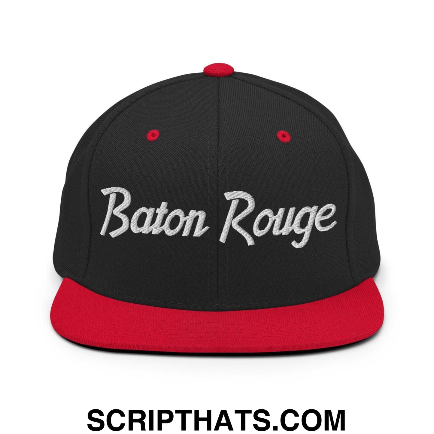 Baton Rouge Script Snapback Hat Black Red