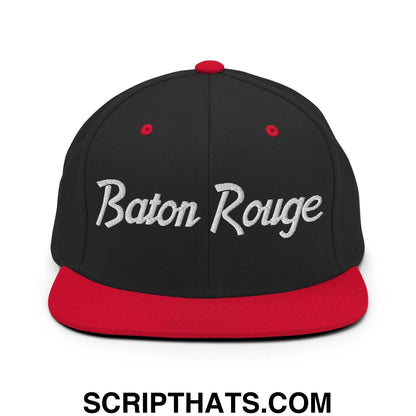 Baton Rouge Script Snapback Hat Black Red