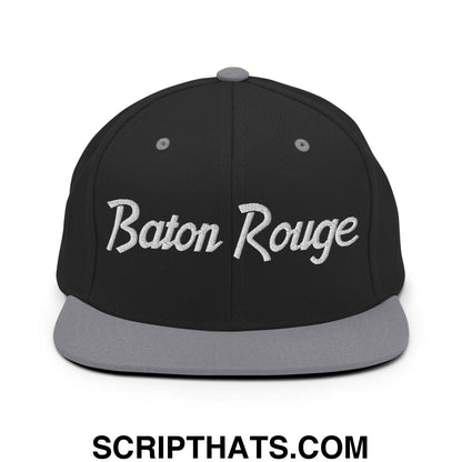 Baton Rouge Script Snapback Hat Black Silver