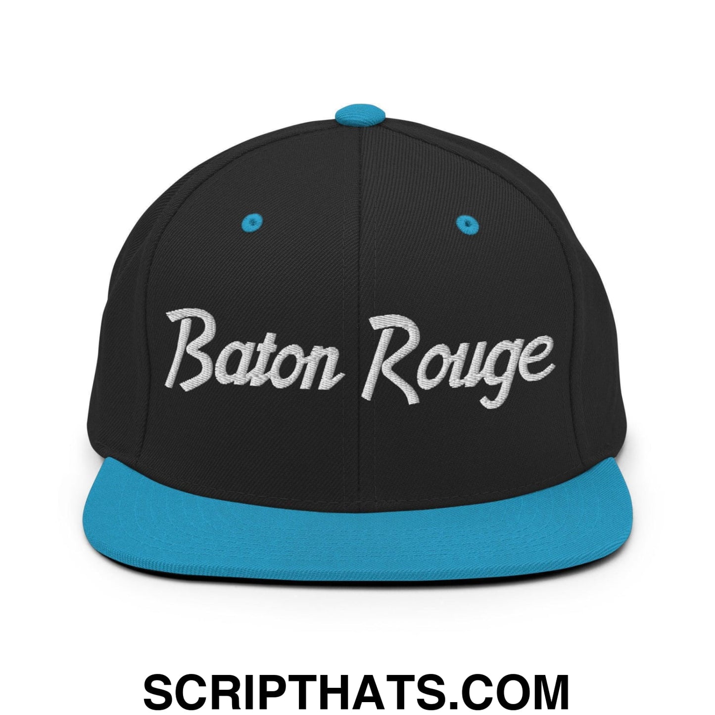 Baton Rouge Script Snapback Hat Black Teal